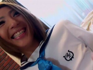 Hottest pornstar in exotic hairy, cumshots xxx video, This Asian slut is ready to be fucked. Wearing a cute sailor inspired uniform you get to see her hairy twat as she lays back to have her pussy played with. Her lover holds her legs open with his feet as