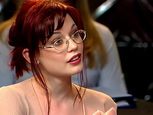 Dudes joined to a screenwriter seminar for adult movies to assist the instructor but they totally busted because it was more then talking about movies A pale skinned redhead slut and a blondie took off their clothes and tried to grab the guys dicks