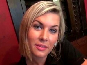 Gorgeous waitress sucking dick in a bar