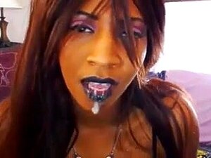 Goth black girl worships white cock
