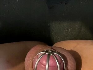 Pov femboy cums through chastity birdcage